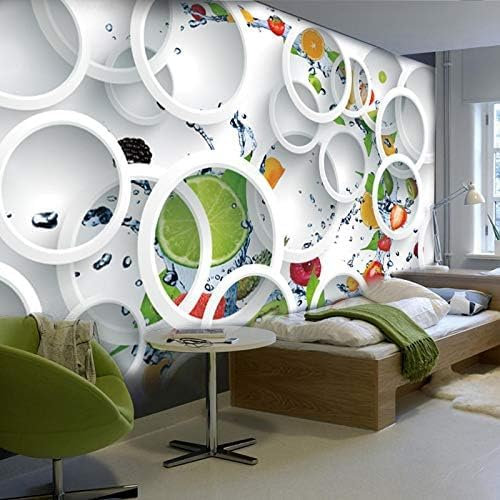 YueMingDi 3D-Hintergrund Tapete Dekoration weißer Ring Obst Aufkleber Wandbild Büro Studie Wohnzimmer Hintergrund Tapete Kunst Wandbild-300cm×210cm