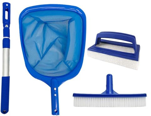 Kit di pulizia per piscina fuori terra,Kit di pulizia per piscina, Attrezzatura per la pulizia della piscina Kit per la cura della piscina, 4 pezzi, prodotti per la pulizia della piscina, asta per ret