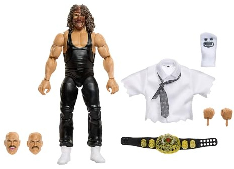 Mattel WWE Elite Collection Figura de acción Mankind y Accesorios | Set Premium Live Event de Mankind, serie SummerSlam con piezas Build-A-Figure de Jesse “The Body” Ventura, JHX81
