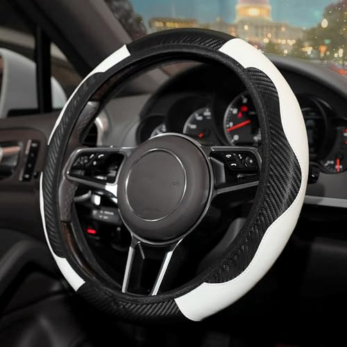 Flaconi Protection Voiture et Volant, Couverture Housse de Protection Auto Lenkradbezug(Blanc), 14.5”-15”