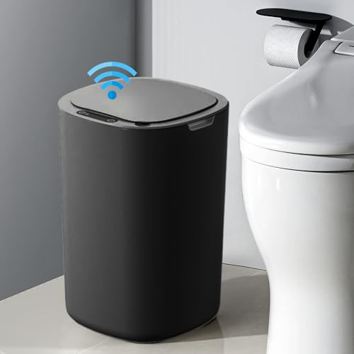CISSIYOG Schwarz Sensor Mülleimer mit Deckel, 12L Schmal Mülleimer Mülleimer für Bad Küche Büro Elektrischer Plastik-Mülleimer, Leise Wasserdicht Intelligenter Mülleimer Abfallbehälter Papierkorb