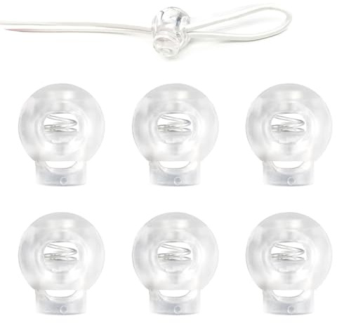 6Pcs Toggle Plastic Cord Lock Stopper End Spring Stop Toggle Fastener Clear | Rope End Small Single Hole Trouser Drawstring Toggle Stopper Rope Laces Cord Anchor for Drawstring Clothing Bag Camping