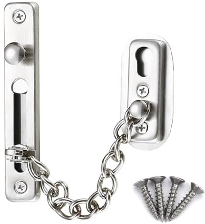 Stainless Steel Door Chain,Door Chain Stainless Steel Security Chain Lock Sliding Bolt Bolt Guard Safety Lock Door Chain Internal Door Lock for Hotel Home Living Motel Apartment Bedroom ,Silver