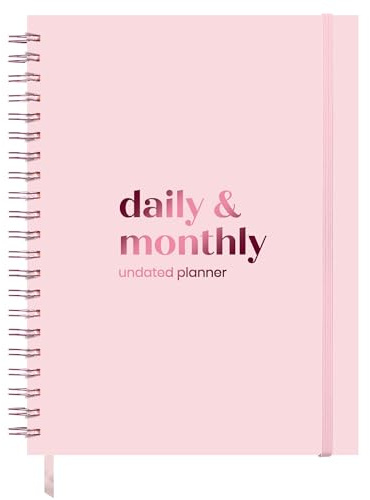 Undatierter Tagesplaner mit Stundenplan, 21,6 x 27,9 cm, Seiten in Briefgröße, ganze Seite pro Tag, 6-Monats-Zielplaner, Monatsplaner, To-Do-Liste, Kalender 2025 2026, Zeitblockierung, ästhetisches