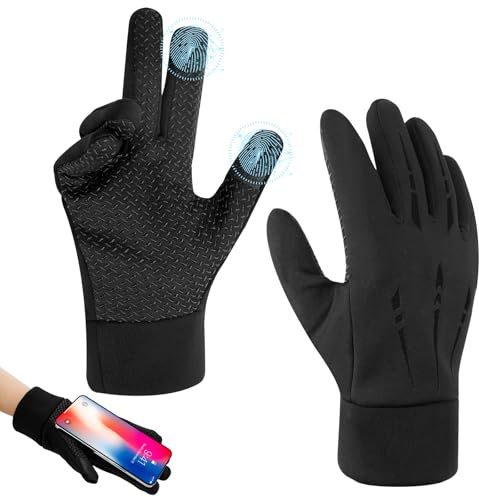 Waterproof Gloves Men Cycling Gloves Winter Gloves for Men Outdoor Thermal Waterproof Non-Slip Grip Touch Screen Gloves Windproof Winter Warm Gloves Men Women for Driving Walking Running Gloves