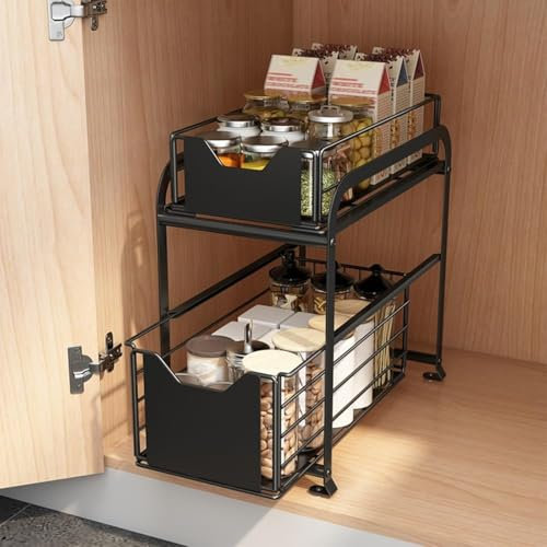 Scaffale portaoggetti sotto il lavandino con cassetti scorrevoli in rete, in metallo resistente, per mobili da cucina e bagno, organizer per armadio estraibile per riporre e organizzare lo spazio