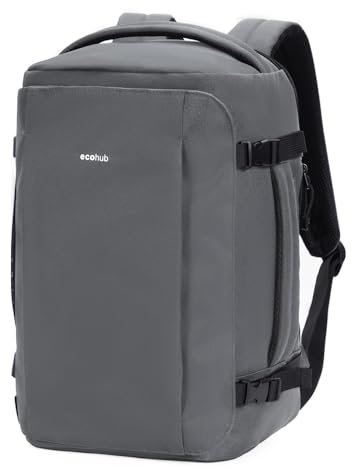 ECOHUB Ryanair Handgepäck 40x20x25 Rucksack, 20L Reiserucksack für Flugzeug, Laptop Rucksack 14-Zoll, PET-Recycelte Wasserdichter Travel Backpack für Herren & Damen, Patent Anhängig(Grau)