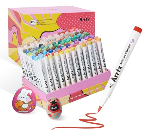 Arrtx 120 Pennarelli Acrilici, Pennarelli per Artisti e Adulti, per Colorare e Disegnare Cartoni Animati Anime, Fumetti, Punta a Pennello per Pittura su Roccia, Legno, Tela, Artigianato fai da te