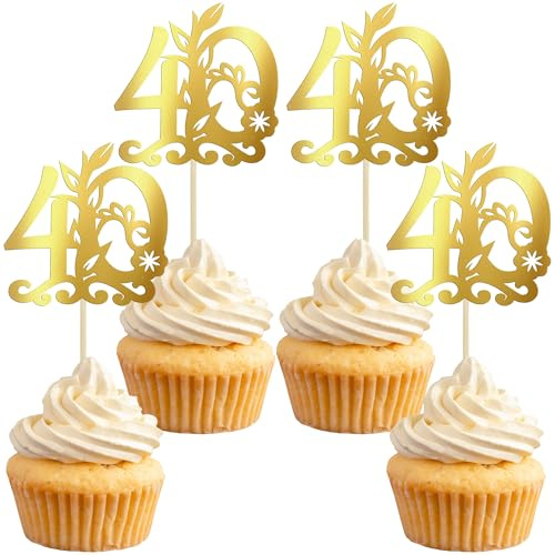 Gyufise 24Pcs Happy 40th Birthday Cupcake Toppers 40 Fabulous Cake Topper Cheers to 40 Cake Decoration for 40th Birthday Anniversary Party Decoration Supplies Gold