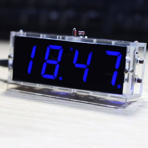 Risegun DIY Digitaluhr Bausatz 4 Stellige LED Uhr Elektronische Uhr Set, Digitale Uhren mit Automatischer Anzeige/Alarmfunktion/Timerfunktion (Blau)