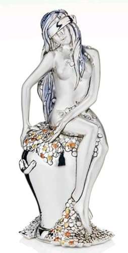 Große Skulptur Göttin Bendiert sitzend auf Amphore mit Geldmünzen und Emaille Höhe 17 x 8 cm überzogen in 925% reinem Silber glänzend mit Geschenkbox und Garantie Made in Italy 7186