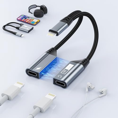 Magnétique 2en1 Adaptateur Lightning vers Double Lightning Audio et PD27W Charge Hi-Res AUX Câble Audio Écouteur pour iPhone 14/13/12/11/Xs/XR/X/8