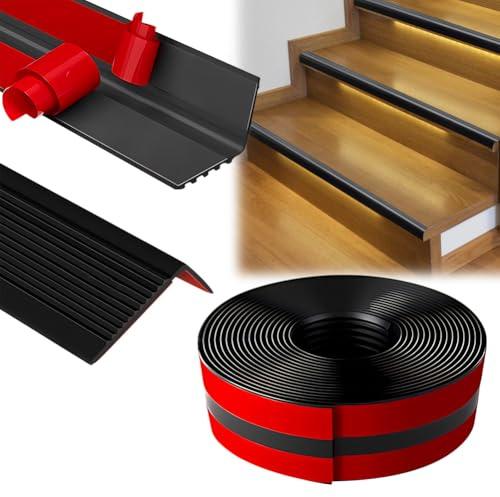 Treppenkantenprofil Selbstklebend PVC Kunststoff Winkelprofil - Treppenstufen Antirutsch Flexible Kantenschutz, Stufenschutz für Innen und Außen (Schwarz, 4M)