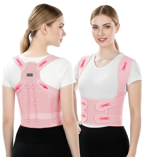 FHOCSLO Correcteur de Posture à Support Arrière pour Femmes et Hommes, Ceinture Maintien Dorsal Complet pour l'arrière, Redresseur de Dos, Améliore la Posture du Cou et Des Épaules (Rose, M)