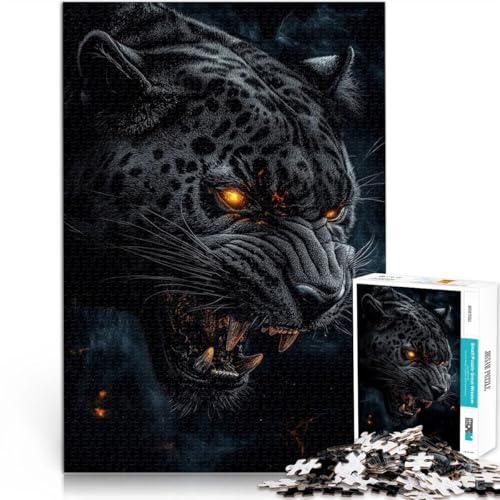 Quizspiel Schwarzer Panther mit feurigen Augen Teenager-Puzzles 1000 Teile 26x38cm Angebot als Geschenk für die ganze Familie für ab 14 Jahren