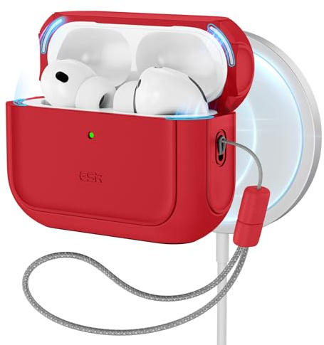 ESR Hülle für AirPods Pro 3, MagSafe-kompatibel, Vollschutz, Rot | Schutzhülle mit Handschlaufe, kompatibel mit AirPods Pro 3. Gen. (2025), Orbit Hybrid Serie