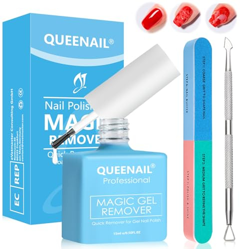 Gel Nail Polish Remover 15ml – Fast Gel Polish Remover in 3-5 Mins, Acetone-Free Gentle Formula Won't Hurt Nails, No Soak No Foil Needed, with Nail File & Scraper,Blue