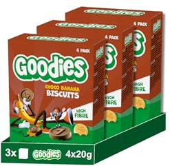 Goodies, Galletas para Niños Sabor Chocolate y Plátano, Biscuits Choco Banana Ricas en Fibra y Sin Aceite de Palma, 3 cajas 4x20g