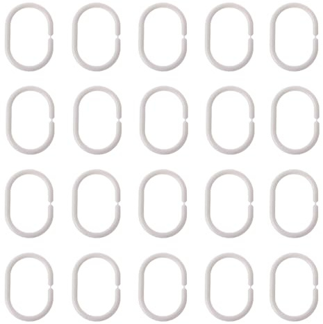Lot de 20 Anneaux Blancs - 4 x 2 cm de diamètre intérieur - pour Tringle à Rideau de Douche et d'angle de Rideau de Douche - en Plastique Solide -Blanc