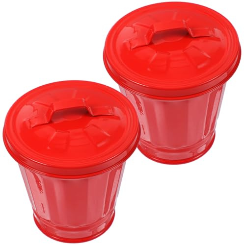 DECORNIJIA Petite Poubelle de Bureau Couvercle 2 Pièces Fer Galvanisé Rouge