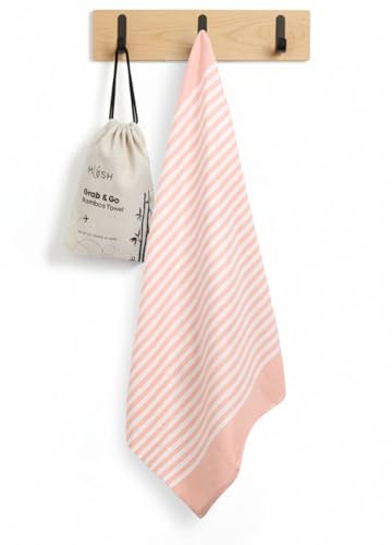 Mush Grab & Go Bamboo Travel Towel | 100% Bamboo Bath Towel for Beach, Hiking & Gym Towel for Men Workout | Compact Towels with Travel Bag | 60x120 cms, 250GSM Quick Dry & Featherlight | Peach