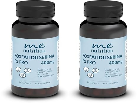 Phosphatidylsérine pure 400 mg combat le cortisol, améliore la mémoire et la concentration, réduit le stress supplément nootropique avec vitamines B1 B6 B12 acide folique 90 capsules 2 Pack Me Myeasy