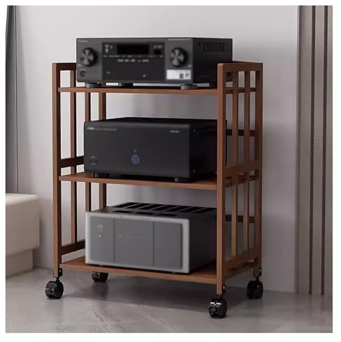 HiFi Rack 2/3/4/5 Tier Audio Media Stand Adjustable AV Shelf for Home & Office CD Player & Stereo Cabinet Rolling Storage Unit for TV Projector Printer & Gaming Console