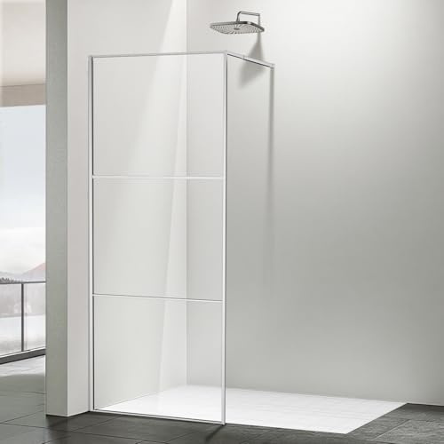 Jaxguom Box doccia Walk-In 80×200 cm Argento, vetro di sicurezza ESG da 5 mm con telaio in alluminio completo, intervallo di regolazione 0–10 mm, separatore doccia montabile a sinistra/destra