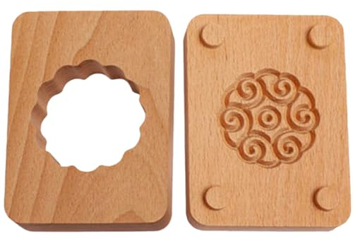 SUPVOX Manuelle Backformen Satz Doppelstöckige Mondkuchenform aus Sicherem Verschleißfestem Holz für Grüne Bohnenkuchen mit Handgepresstem Blütenmuster Backzubehör für Mittherbstfest
