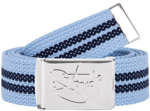 2Stoned Gürtel Canvas Belt Classic in Hellblau-Navy 3 cm breit mit Chromschnalle für Erwachsene und Kinder