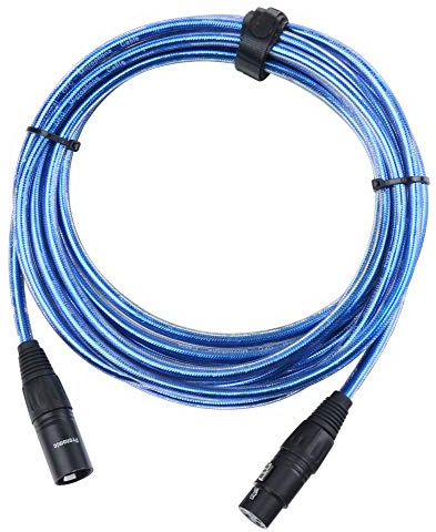 Pronomic XFXM-Blue-5 mikrofonkabel (5 m längd, XLR hona, 3-polig -> XLR male 3-pol, kontakt handlödad, syra- och oljesäker, spänntång, dragavlastning) metallisk blå