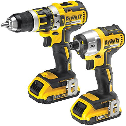Dewalt DCK250D2-GB XR Brushless Lithium-Ion Combi Drill and Impact Driver with 2 x 2.0Ah Li-Ion Batteries, 18V, 37.21cm x 48.21cm x 15.19cm, Pack of 2