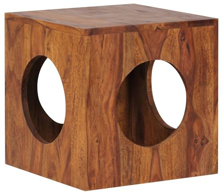 FineBuy Beistelltisch Cube 35x35x35 cm Sheesham Massivholz Braun | Aufbewahrungstisch in Würfelform, kleiner Holztisch aus Echtholz, Wohnzimmertisch handgefertigt, Unikat