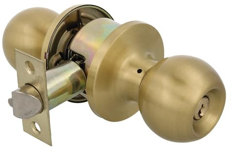 Amig - Juego de pomos tipo bola - Con llave exterior - Picaporte de entrada 60/70 mm - Canto cuadrado - Latón - Mate - Puertas de grosor de 35 a 45 mm