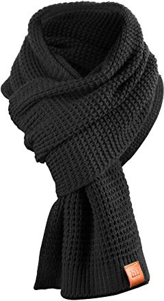 Rough Scarf - Schal, Strickschal, Langschal mit Echt-Leder Veredelung (Manufaktur13/M13) (Schwarz)