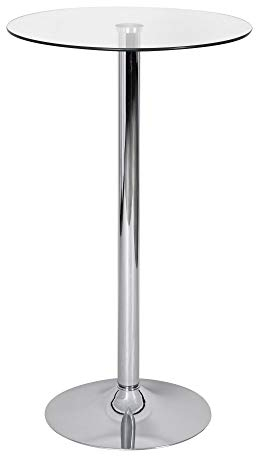 FineBuy Stehtisch 60x60x105 cm Rund Bartisch Sicherheitsglas Bistrotisch Silber, Moderner Tisch für Bar, Design Partytisch Metall, Hochtisch Messetisch Chrom