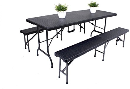Gravidus 3-teiliges Tisch-Set in Rattan-Optik, Schwarz