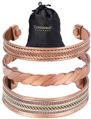 Koppararmband för män och kvinnor 100% koppar med 2 kraftfulla magneter – effektiv och naturlig lindring för ledsmärta och artros set med 2, One Size, Koppar, koppar