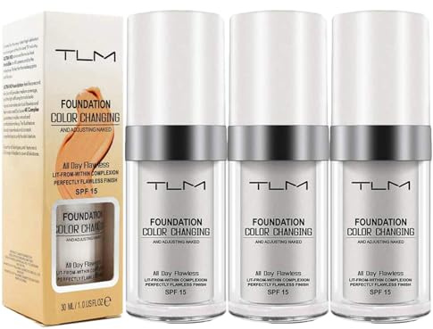 3 PACK TLM Concealer Cover,Flawless Colour Changing Warm Skin Tone Foundation Makeup Base Nude Face Liquid Cover Concealer