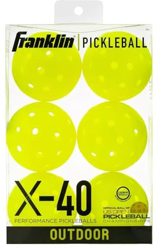 Franklin Outdoor X-40 Lot de 6 balles de Pickleball en vélin, Ballon Officiel US Open, 40 Trous de précision, durabilité supérieure