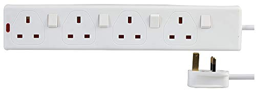 Pro Elec PEL00027 4 Gang Individually Switched Extension Lead 5m, White