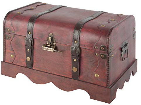 Bingo-Shop Schatztruhe Schatzkiste Holz 40 x 23,5 x 27,5cm Mit Deckel Verschluss Piratenkiste Geschenk-Box Verschließbar Aufbewahrungsbox Holztruhe Geldtruhe Vintage-Look