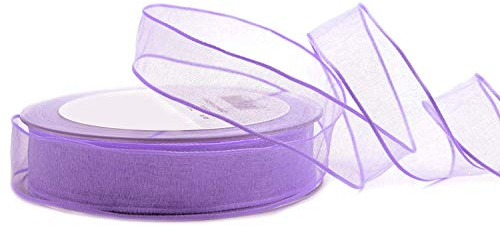 finemark 20 m x 25 mm Dekoband Chiffon Flieder Lavendel Geschenkband Schleifenband transparent Organza mit formstabilen Kanten Premium Qualität Hochzeit Geburtstag Chiffonband einfarbig