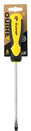 RHINO - Tournevis Plat 6 x 150 mm - Lame Acier S2 - Manche Ergonomique - Embout magnétique - Usage Professionnel - Garantie à Vie - Plusieurs Tailles Disponibles