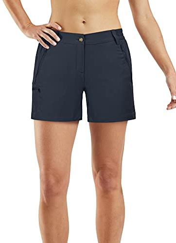 33,000ft Wanderhose Damen Kurz, Cargo Shorts Bermuda Stretch Leichte Laufshorts Sommer UPF50+ Kurze Hose für Wandern, Camping, Reisen Dunkelgrau 36