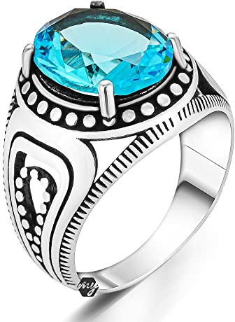 Herren-Ring aus massivem 925er-Sterlingsilber, Amethyst, Citrin, Smaragd, Rubin, mystischer Blautopas, Metall, Blauer Topas