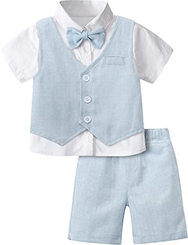 mintgreen Abito Bambino Ragazzino, Battesimo di Matrimonio Vestiti a Maniche Corte, Azzurro, 18-24 Mesi, 90