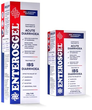 Enterosgel IBS Relief Gel Starter Kit - Oral Intestinal Adsorbent for Acute Diarrhoea & Stomach Pain Relief, Bloating Relief & Trapped Wind Relief - 1 Tube of 225 g + 10x15 g Sachets