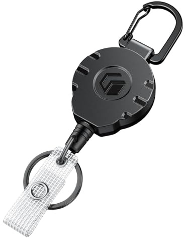 Uniclife Retractable Keychain Heavy Duty Carabiner Badge Holder Tactical ID Badge Reel for up to 8 oz with Stainless Steel Spring Coil 31.5 Inch Steel Wire Rope Retractable Lanyard Clip and Key Ring