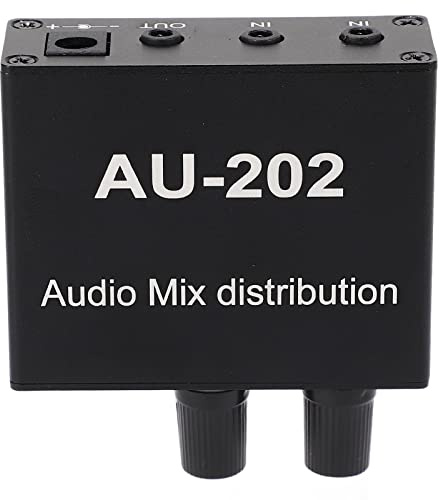 2-Kanal Audiomixer Stereo mit Netzteil, XLR/Klinke Eingang für DJ Karaoke Bar, Studioqualität 2 Ein- und Ausgänge